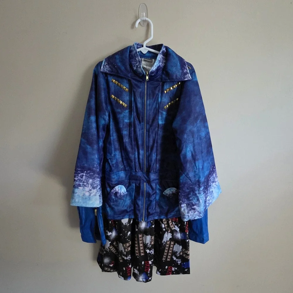 Disney Descendants Evie Costume Dress Girls Large 12 Blue Moto Jacket Graffiti